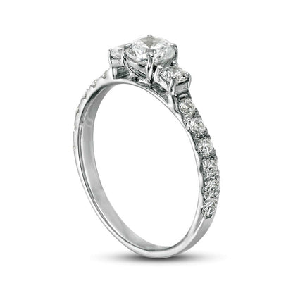 1.0 CT. T.W. Natural Diamond Three Stone Engagement Ring in Solid 14K White Gold