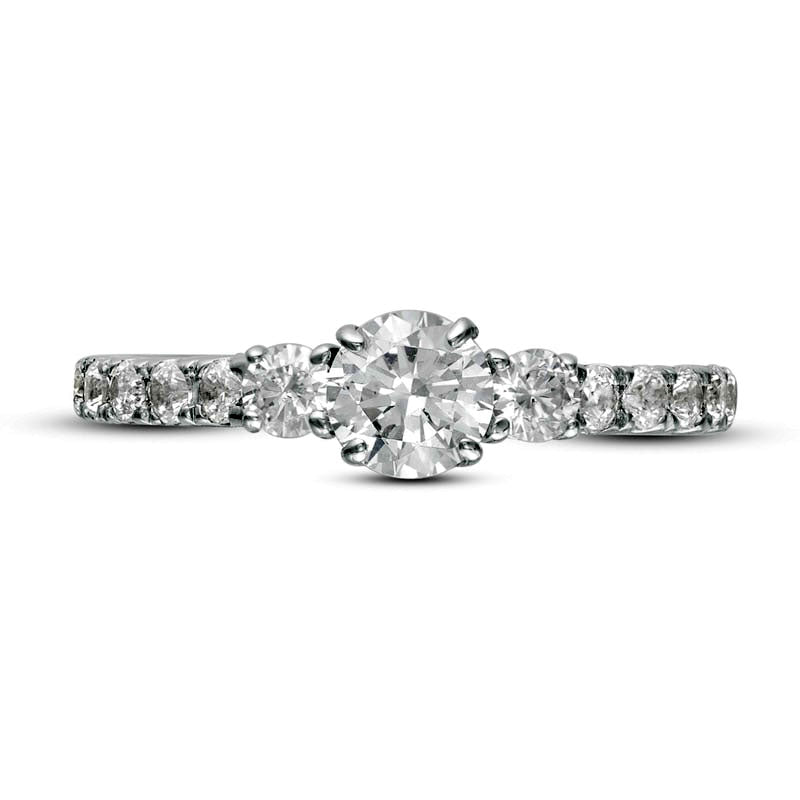 1.0 CT. T.W. Natural Diamond Three Stone Engagement Ring in Solid 14K White Gold