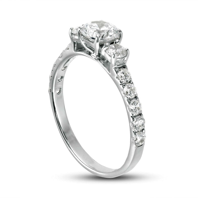 1.25 CT. T.W. Natural Diamond Three Stone Engagement Ring in Solid 14K White Gold