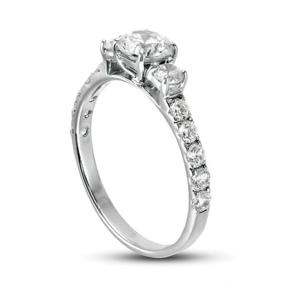 1.25 CT. T.W. Natural Diamond Three Stone Engagement Ring in Solid 14K White Gold