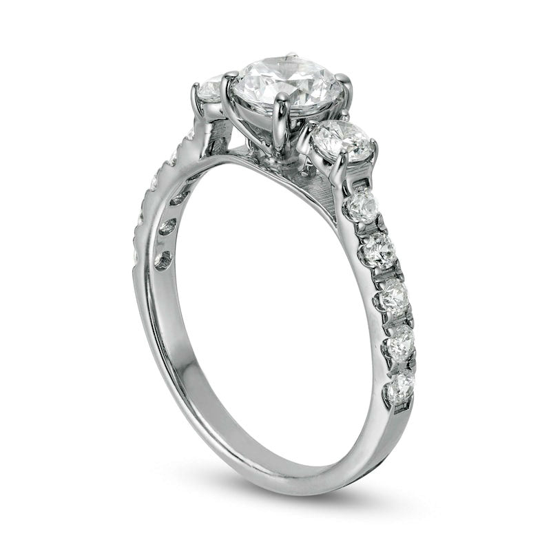 1.5 CT. T.W. Natural Diamond Three Stone Engagement Ring in Solid 14K White Gold