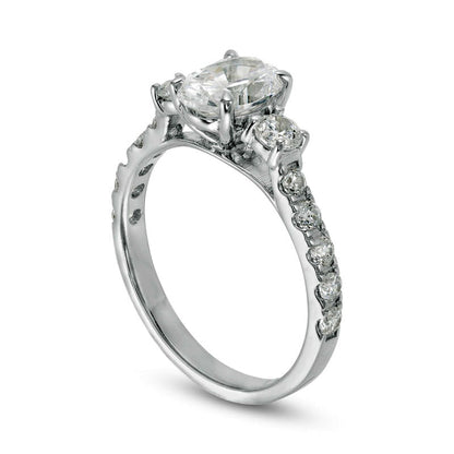 1.75 CT. T.W. Oval and Round Natural Diamond Three Stone Engagement Ring in Solid 14K White Gold