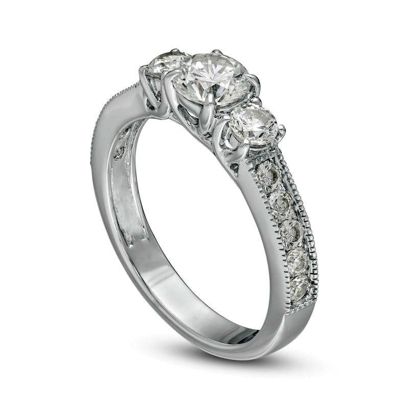 1.5 CT. T.W. Natural Diamond Three Stone Engagement Ring in Solid 14K White Gold