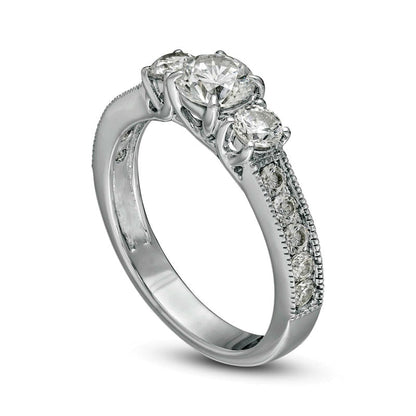 1.5 CT. T.W. Natural Diamond Three Stone Engagement Ring in Solid 14K White Gold