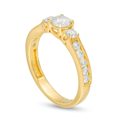 1.0 CT. T.W. Natural Diamond Three Stone Engagement Ring in Solid 14K Gold