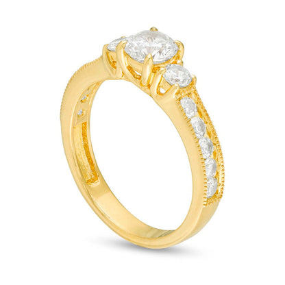 1.25 CT. T.W. Natural Diamond Three Stone Engagement Ring in Solid 14K Gold