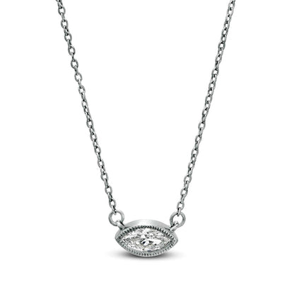 Sideways 1/5 CT. Marquise Natural Clarity Enhanced Solitaire Antique Vintage-Style Necklace in 10K White Gold
