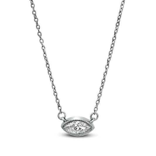 Sideways 1/5 CT. Marquise Natural Clarity Enhanced Solitaire Antique Vintage-Style Necklace in 10K White Gold
