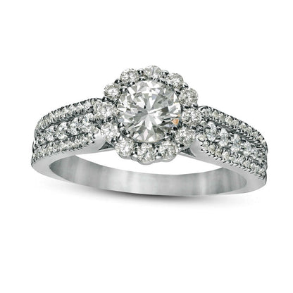 1.25 CT. T.W. Natural Diamond Frame Rounded Shank Engagement Ring in Solid 14K White Gold