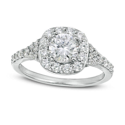 1.38 CT. T.W. Natural Diamond Cushion Frame Engagement Ring in Solid 14K White Gold