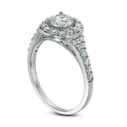 1.38 CT. T.W. Natural Diamond Cushion Frame Engagement Ring in Solid 14K White Gold
