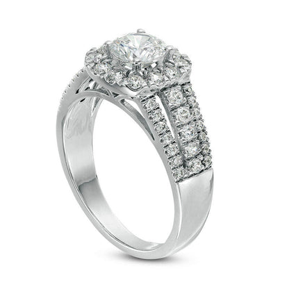 1.5 CT. T.W. Natural Diamond Cushion Frame Multi-Row Engagement Ring in Solid 14K White Gold