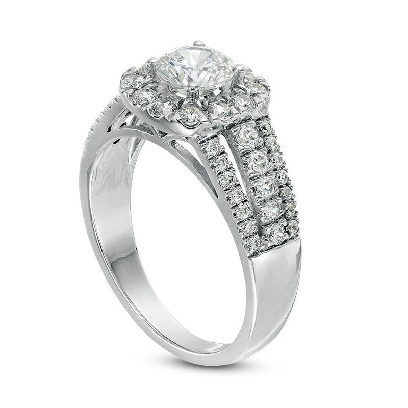 1.5 CT. T.W. Natural Diamond Cushion Frame Multi-Row Engagement Ring in Solid 14K White Gold