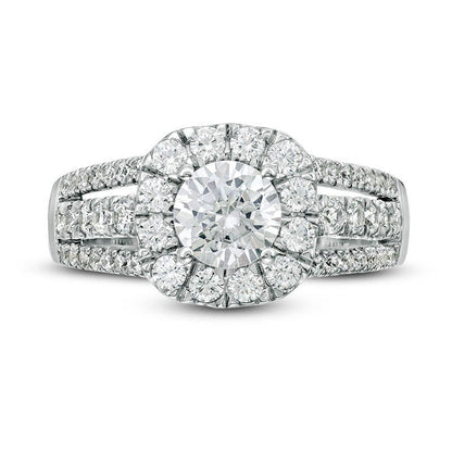 1.5 CT. T.W. Natural Diamond Cushion Frame Multi-Row Engagement Ring in Solid 14K White Gold