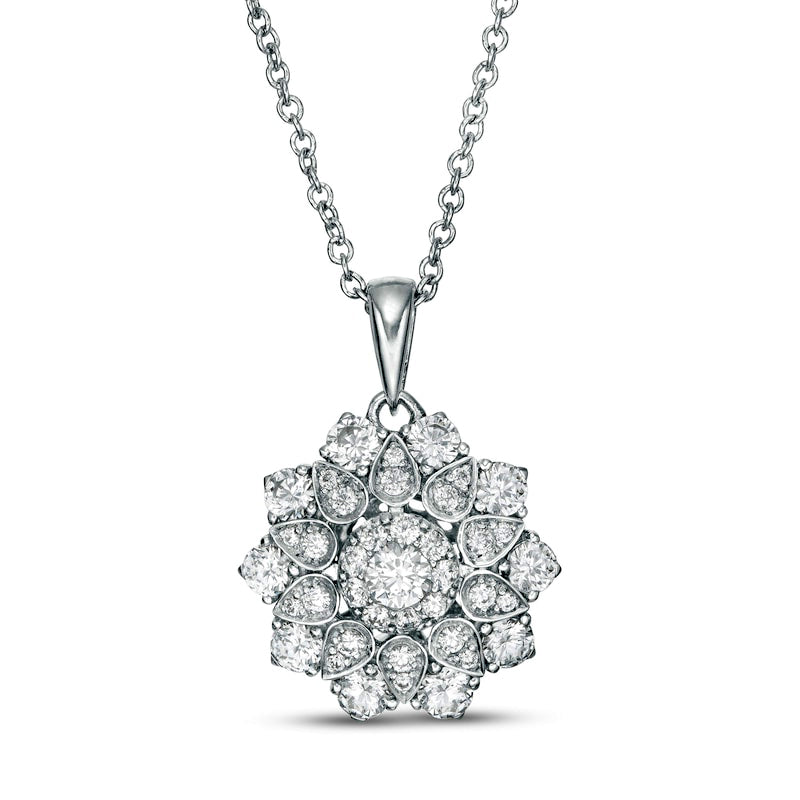 0.63 CT. T.W. Natural Diamond Ornate Flower Pendant in 10K White Gold