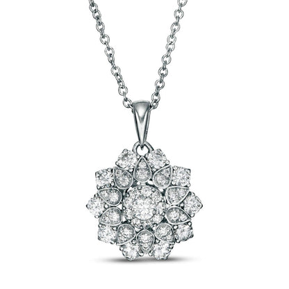 0.63 CT. T.W. Natural Diamond Ornate Flower Pendant in 10K White Gold