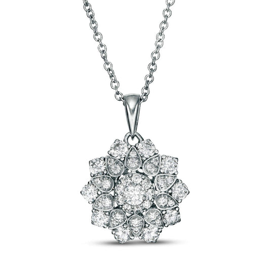 0.63 CT. T.W. Natural Diamond Ornate Flower Pendant in 10K White Gold
