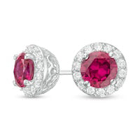 6.0mm Lab-Created Ruby and White Sapphire Frame Stud Earrings in Sterling Silver