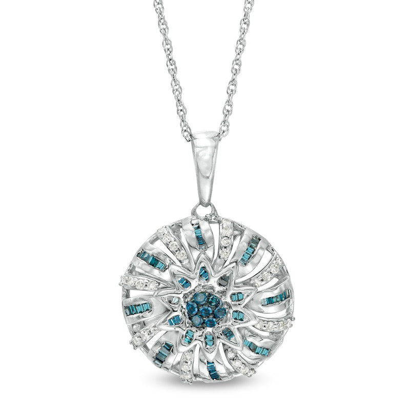 1 CT. T.W. Enhanced Blue and White Natural Diamond Pinwheel Disc Pendant in Sterling Silver