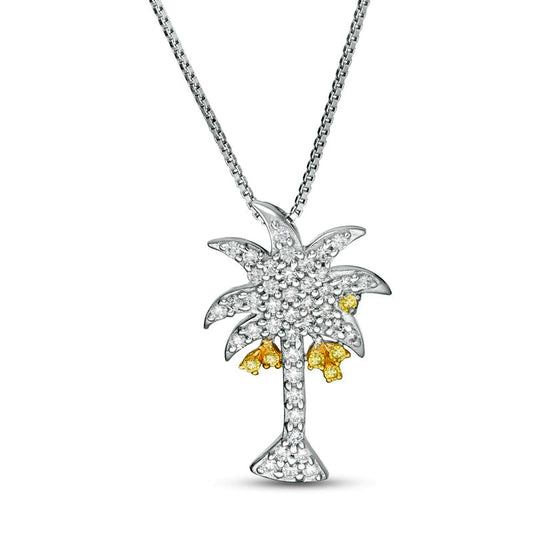 0.33 CT. T.W. Enhanced Yellow and White Natural Diamond Palm Tree Pendant in Sterling Silver