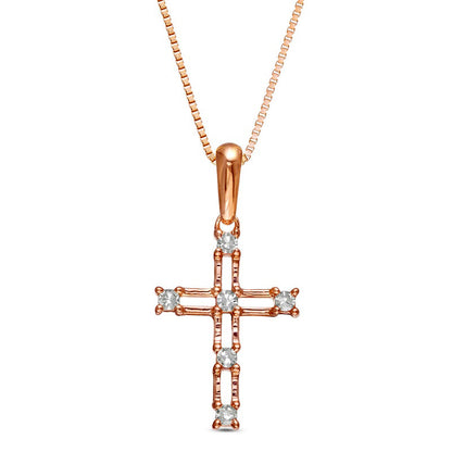 Natural Diamond Accent Bamboo Cross Pendant in 10K Rose Gold