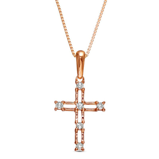 Natural Diamond Accent Bamboo Cross Pendant in 10K Rose Gold