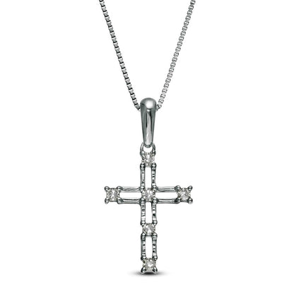 Natural Diamond Accent Bamboo Cross Pendant in 10K White Gold
