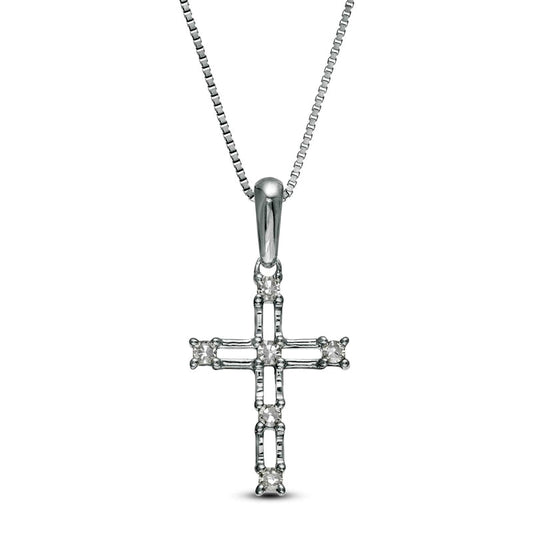 Natural Diamond Accent Bamboo Cross Pendant in 10K White Gold