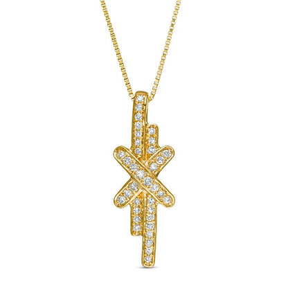 0.13 CT. T.W. Natural Diamond Linear Double Row Bar X" Pendant in 10K Yellow Gold"