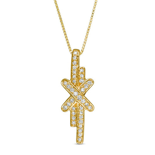 0.13 CT. T.W. Natural Diamond Linear Double Row Bar X" Pendant in 10K Yellow Gold"