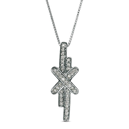0.13 CT. T.W. Natural Diamond Linear Double Row Bar X" Pendant in 10K White Gold"