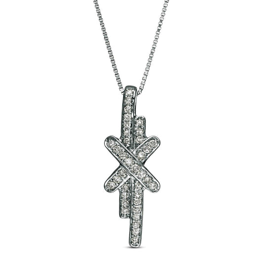 0.13 CT. T.W. Natural Diamond Linear Double Row Bar X" Pendant in 10K White Gold"