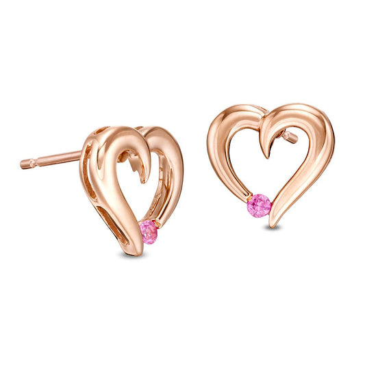 Pink Sapphire Loop Heart Stud Earrings in 14K Rose Gold
