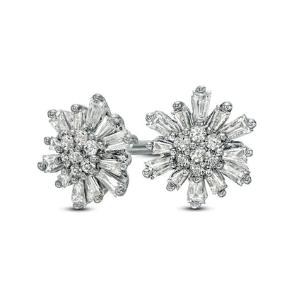 0.25 CT. T.W. Baguette and Round Diamond Sunburst Stud Earrings in 10K White Gold