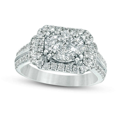 1.5 CT. T.W. Composite Natural Diamond Cushion Frame Multi-Row Collar Engagement Ring in Solid 14K White Gold