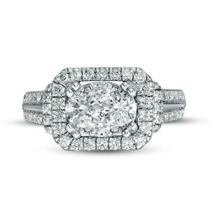 1.5 CT. T.W. Composite Natural Diamond Cushion Frame Multi-Row Collar Engagement Ring in Solid 14K White Gold