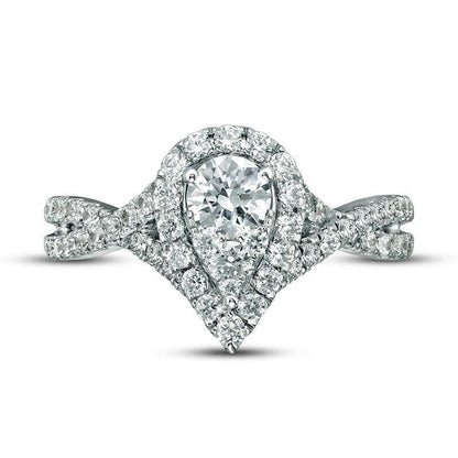 1.25 CT. T.W. Composite Natural Diamond Pear-Shaped Frame Twist Shank Engagement Ring in Solid 14K White Gold