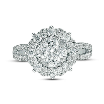 1.5 CT. T.W. Composite Natural Diamond Scallop Frame Split Shank Engagement Ring in Solid 14K White Gold