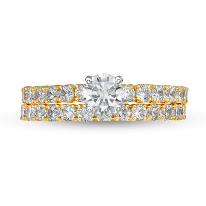 1.5 CT. T.W. Natural Diamond Bridal Engagement Ring Set in Solid 14K Gold