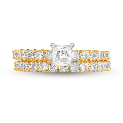 1.5 CT. T.W. Princess-Cut Natural Diamond Bridal Engagement Ring Set in Solid 14K Gold
