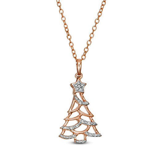 Natural Diamond Accent Christmas Tree Pendant in Sterling Silver with 14K Rose Gold Plate
