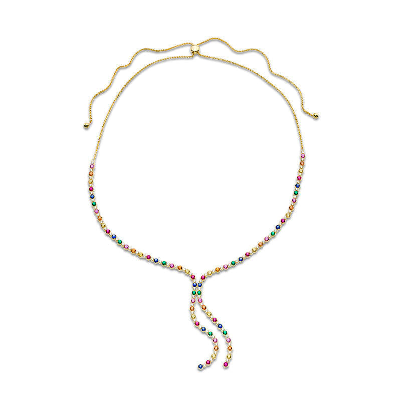 Lab-Created Multi-Color Sapphire, Ruby and Emerald Bolo Necklace in Sterling Silver with 18K Gold Plate - 26