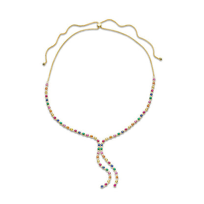 Lab-Created Multi-Color Sapphire, Ruby and Emerald Bolo Necklace in Sterling Silver with 18K Gold Plate - 26