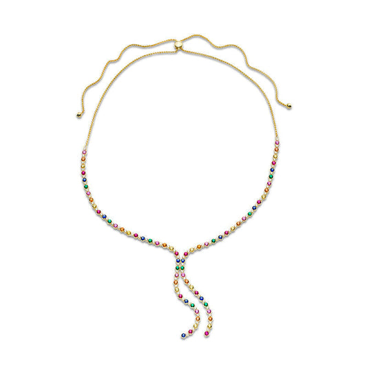 Lab-Created Multi-Color Sapphire, Ruby and Emerald Bolo Necklace in Sterling Silver with 18K Gold Plate - 26