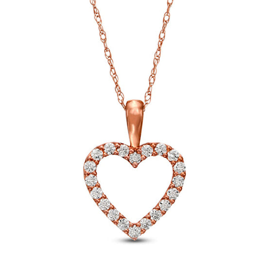 0.25 CT. T.W. Natural Diamond Heart Outline Pendant in 10K Rose Gold