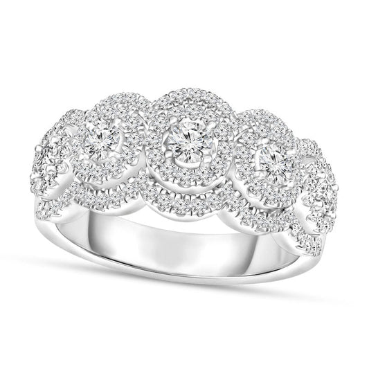 1.25 CT. T.W. Natural Diamond Double Frame Five Stone Ring in Solid 10K White Gold