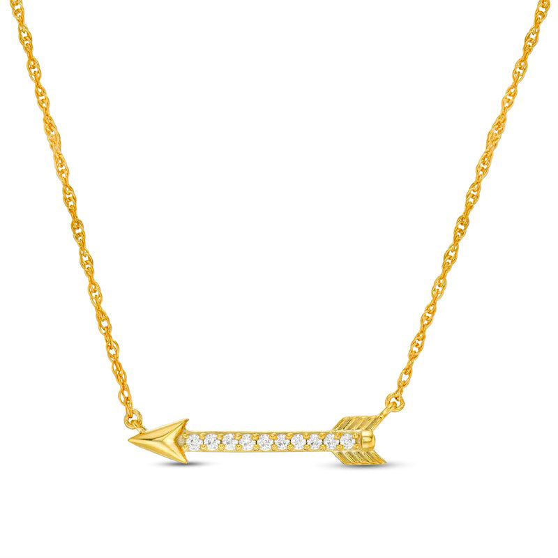 0.07 CT. T.W. Natural Diamond Sideways Arrow Necklace in 10K Yellow Gold - 17.25
