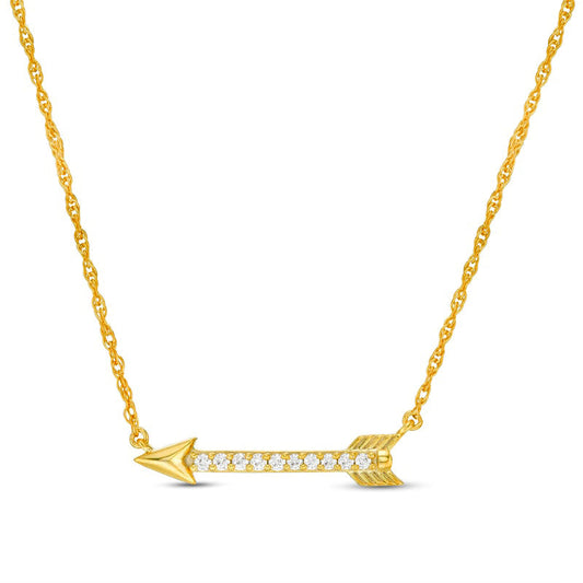 0.07 CT. T.W. Natural Diamond Sideways Arrow Necklace in 10K Yellow Gold - 17.25
