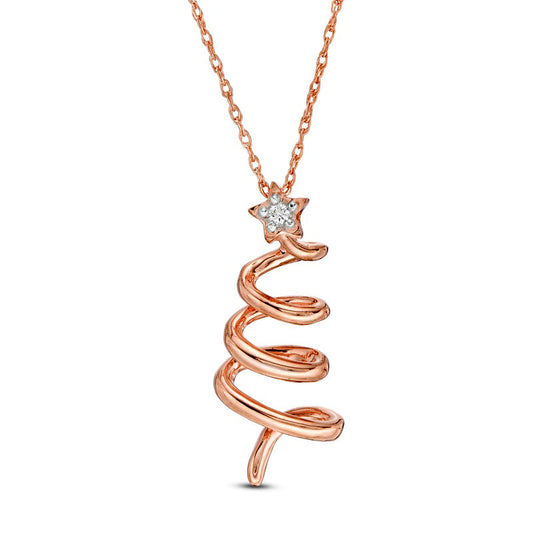Natural Diamond Accent Abstract Christmas Tree Pendant in 10K Rose Gold