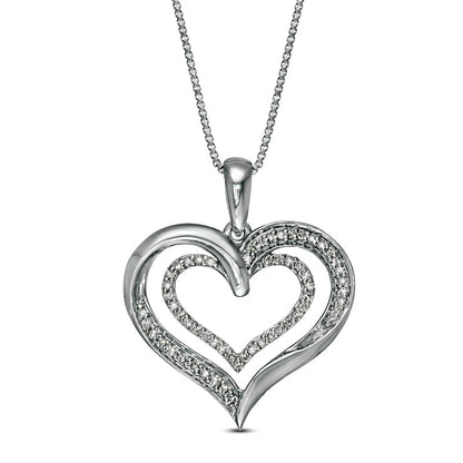 0.13 CT. T.W. Natural Diamond Double Heart Pendant in Sterling Silver